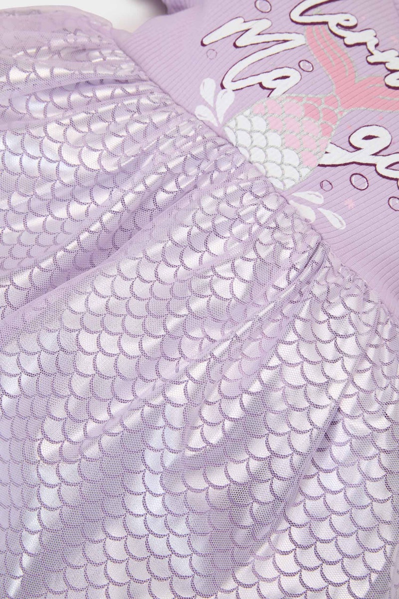 DeFacto Purple BabyGirl Baby Girl Printed Short Sleeve Tulle Dress Casual - Image 3